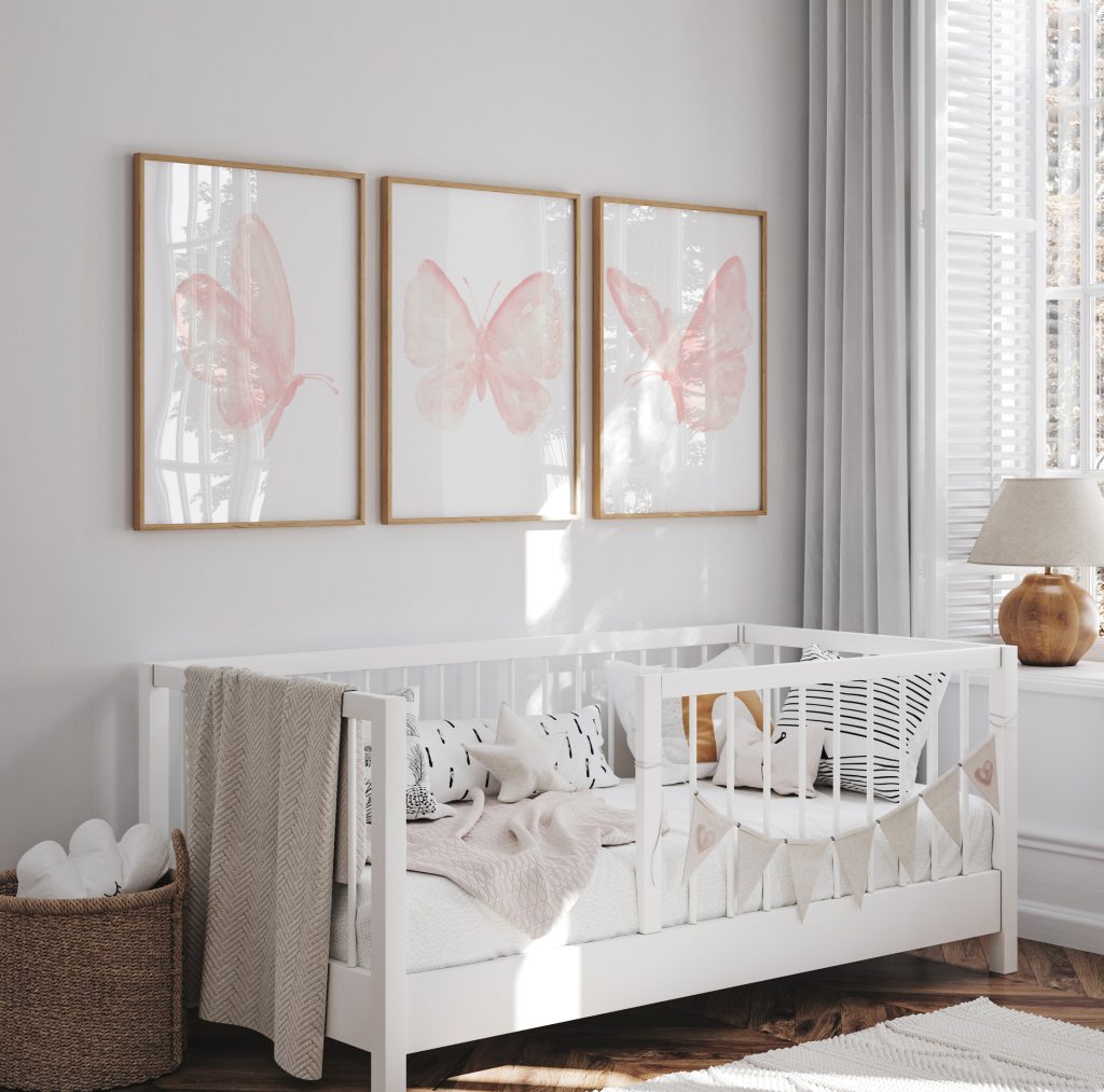 Blush Pink Butterfly Nursery Prints set of 3.
