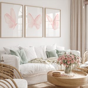 Blush Pink Butterfly Nursery Prints. Baby Girl Room Wall Art.