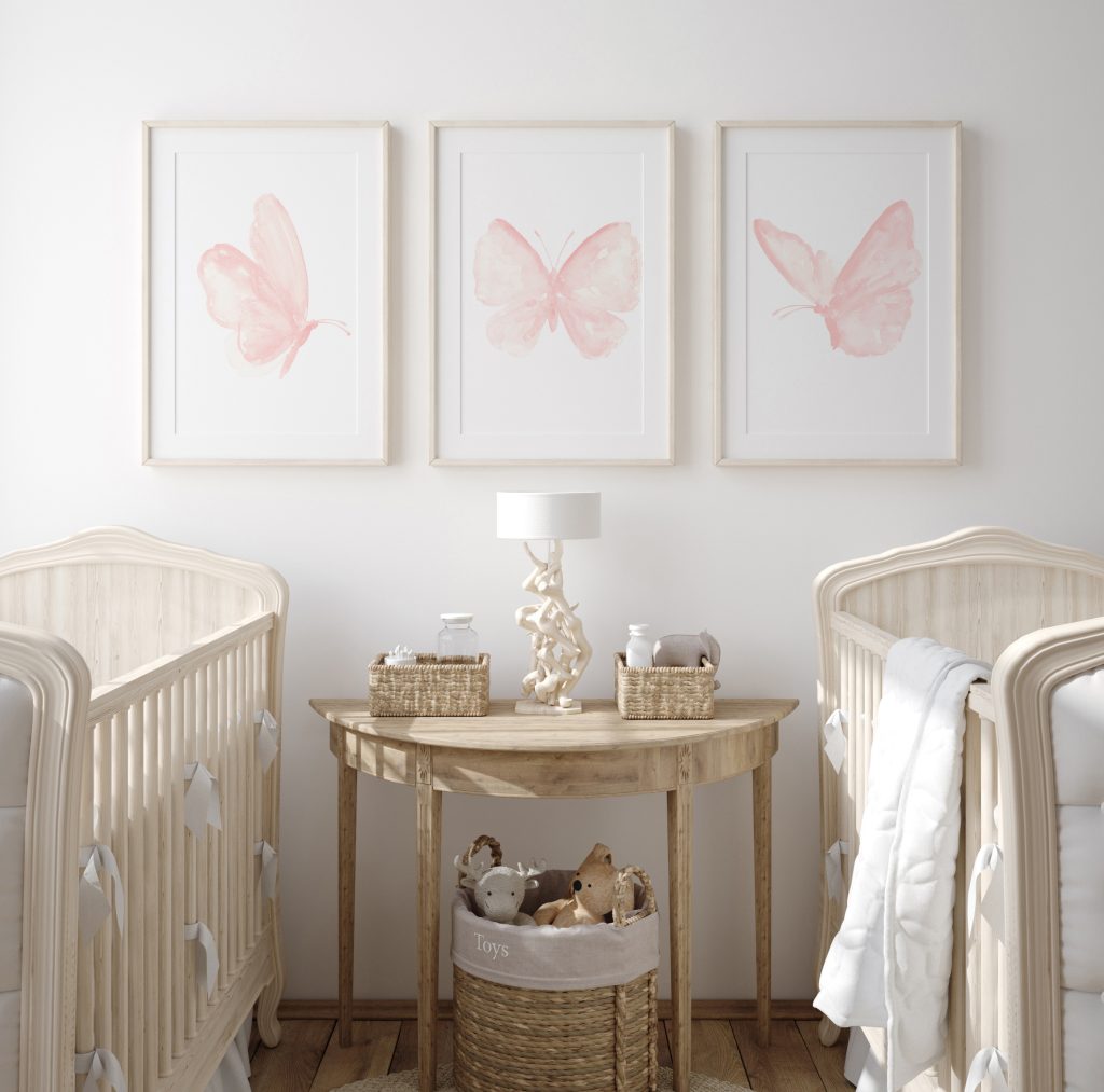 Blush Pink Butterfly Nursery Prints. Baby Girl Room Wall Art, Perfect Gift for Sister’s Newborn or Baby Shower.