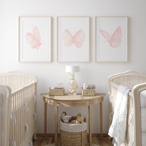 Blush Pink Butterfly Nursery Prints. Baby Girl Room Wall Art.