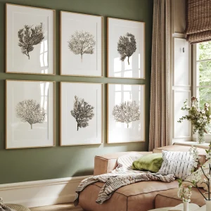 Coral Prints Brown set of 6. Warm Ocean Watercolor Wall Art, Coastal Home Gift for Sea Lover.