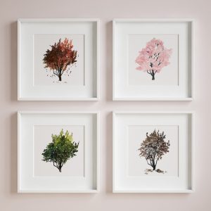 Dogwood Tree Four Seasons. Symbolic Watercolor Cycle of Life.