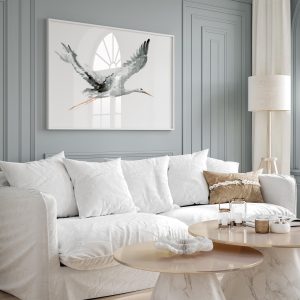 Flying Stork Watercolor Print. Family Guardian Art. Meaningful Home Gift.