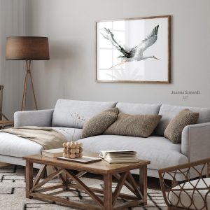 Flying Stork Watercolor Print. Family Guardian Art. Meaningful Home Gift.