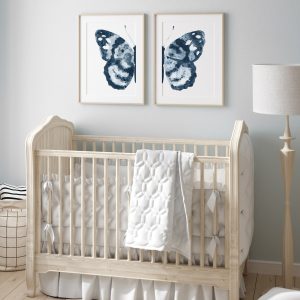 Navy Blue Butterfly on Two Posters for Twins’ Nursery.