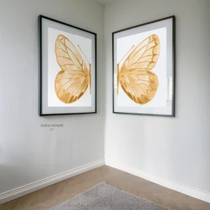 Golden Butterfly Watercolor Duo Family Wall Art. Symbol of Togetherness.