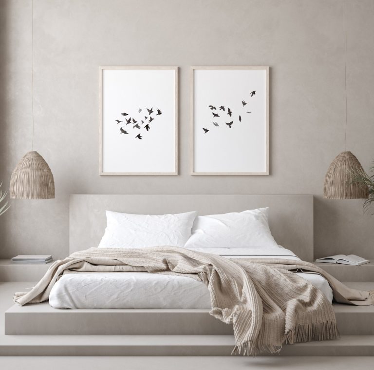 Read more about the article Minimalist Set of Two Black and Gray Flying Birds Watercolor Prints