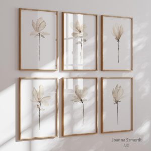 Taupe Magnolia Watercolor Prints. Floral Wall Art Family Gift.