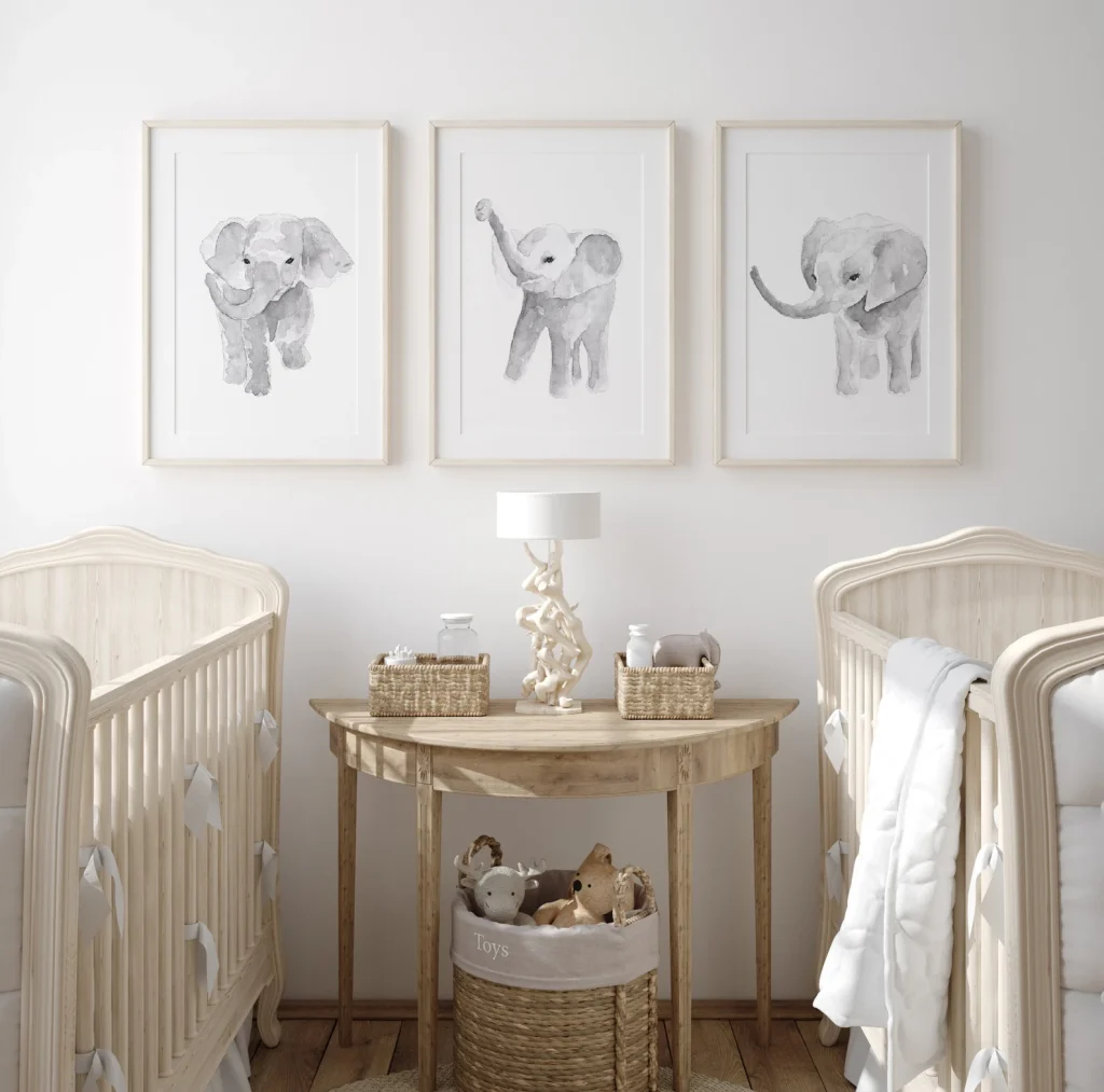 Grey Elephants as Wall Decor for a Nursery set of 3
