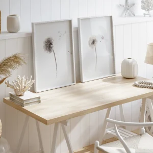 Neutral Dandelion Watercolor Prints. Soft Beige Grey Home Wall Art.