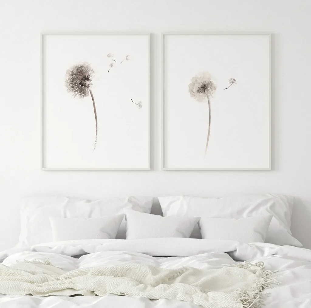 Neutral Dandelion Watercolor Prints