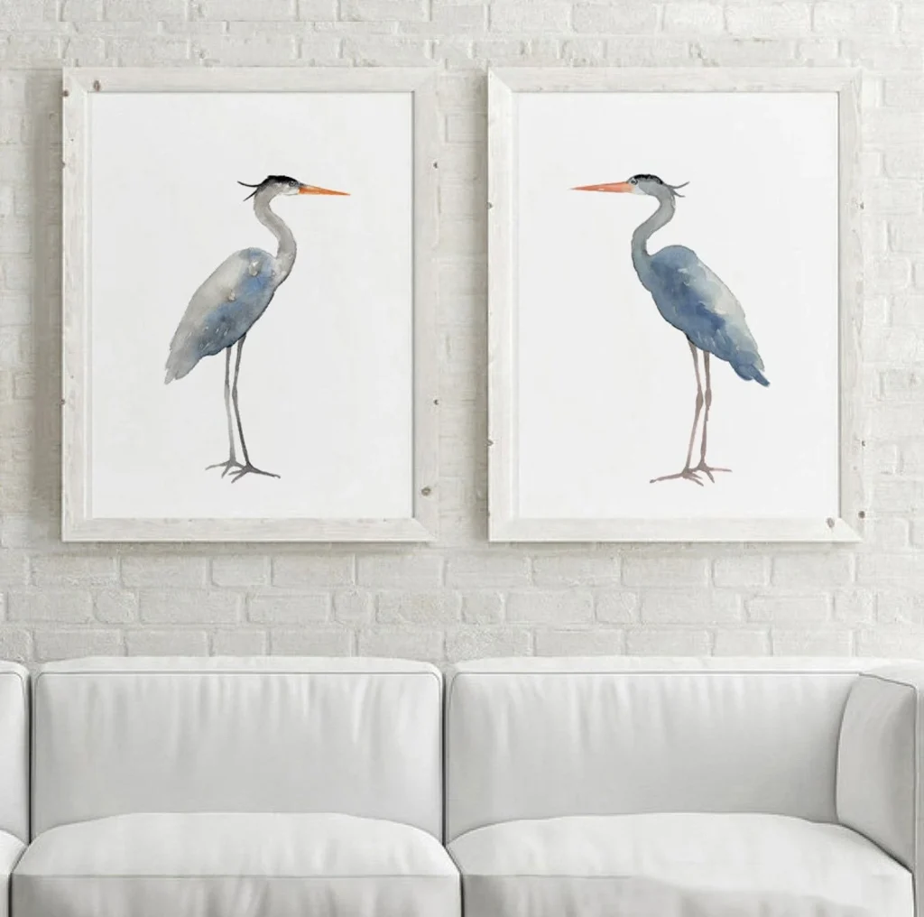 Set of 2 Blue Heron Watercolor Prints