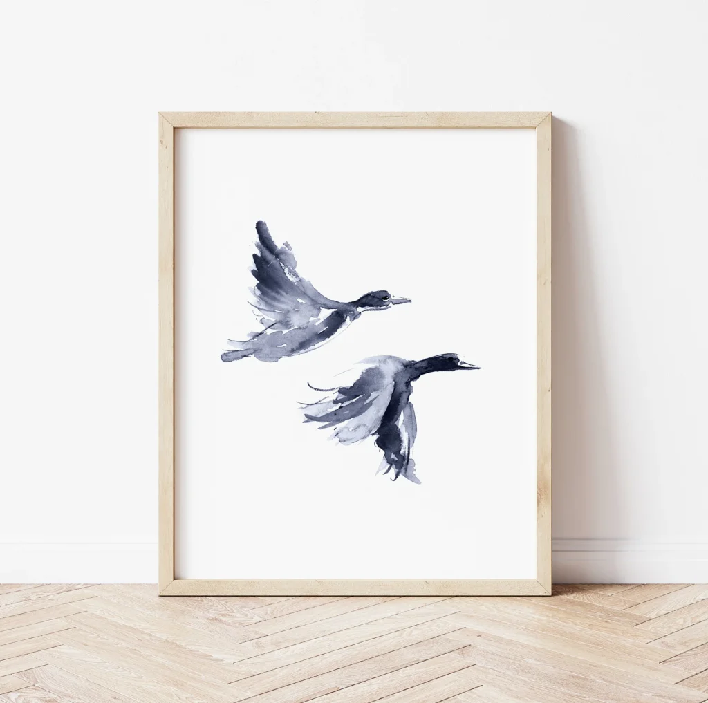 Navy Flying Ducks Watercolor