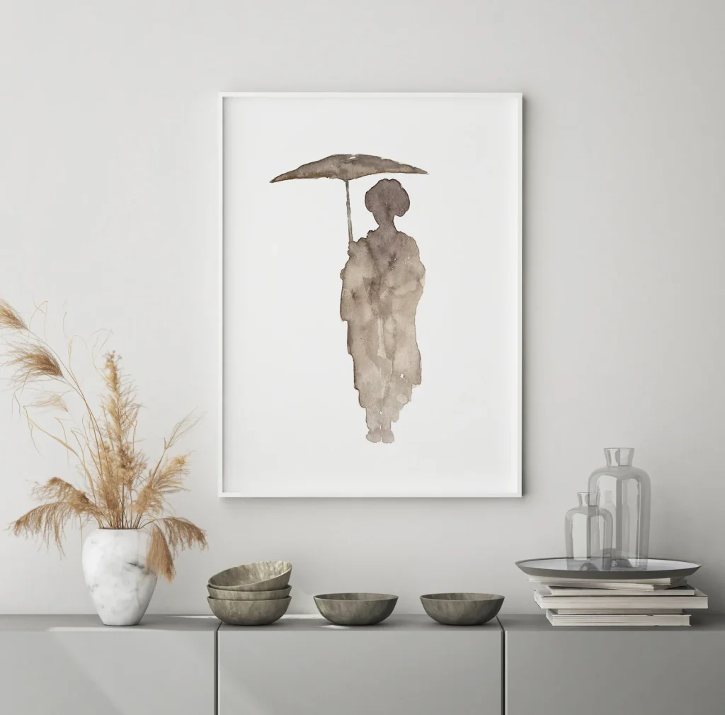 Brown Geisha Watercolor Wall Art