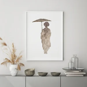 Brown Geisha Watercolor Elegant Wall Art Timeless Gift.