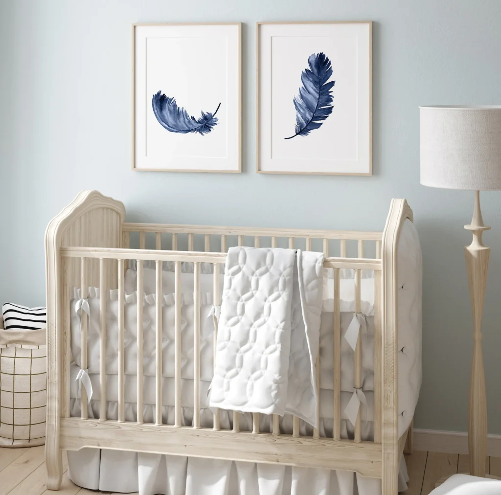 Set of 2 Navy Feather Art Prints.