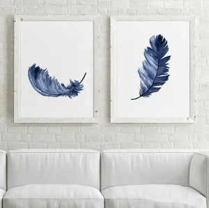 Read more about the article Navy Feather Watercolor Wall Art Elegant Home Gift Decor