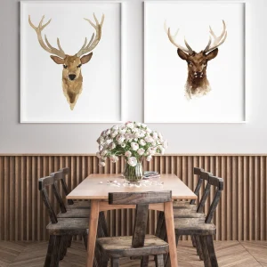 Deer Wall Art Set of 2, Brown Watercolor Prints.