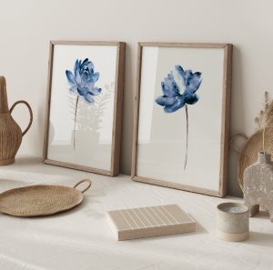 Read more about the article Blue Lotus Watercolor Prints Set of 2 Minimalist Wall Art for Home Decor