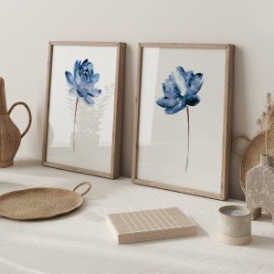 Blue Lotus Set of 2 Prints. Minimalist Watercolor Wall Art.