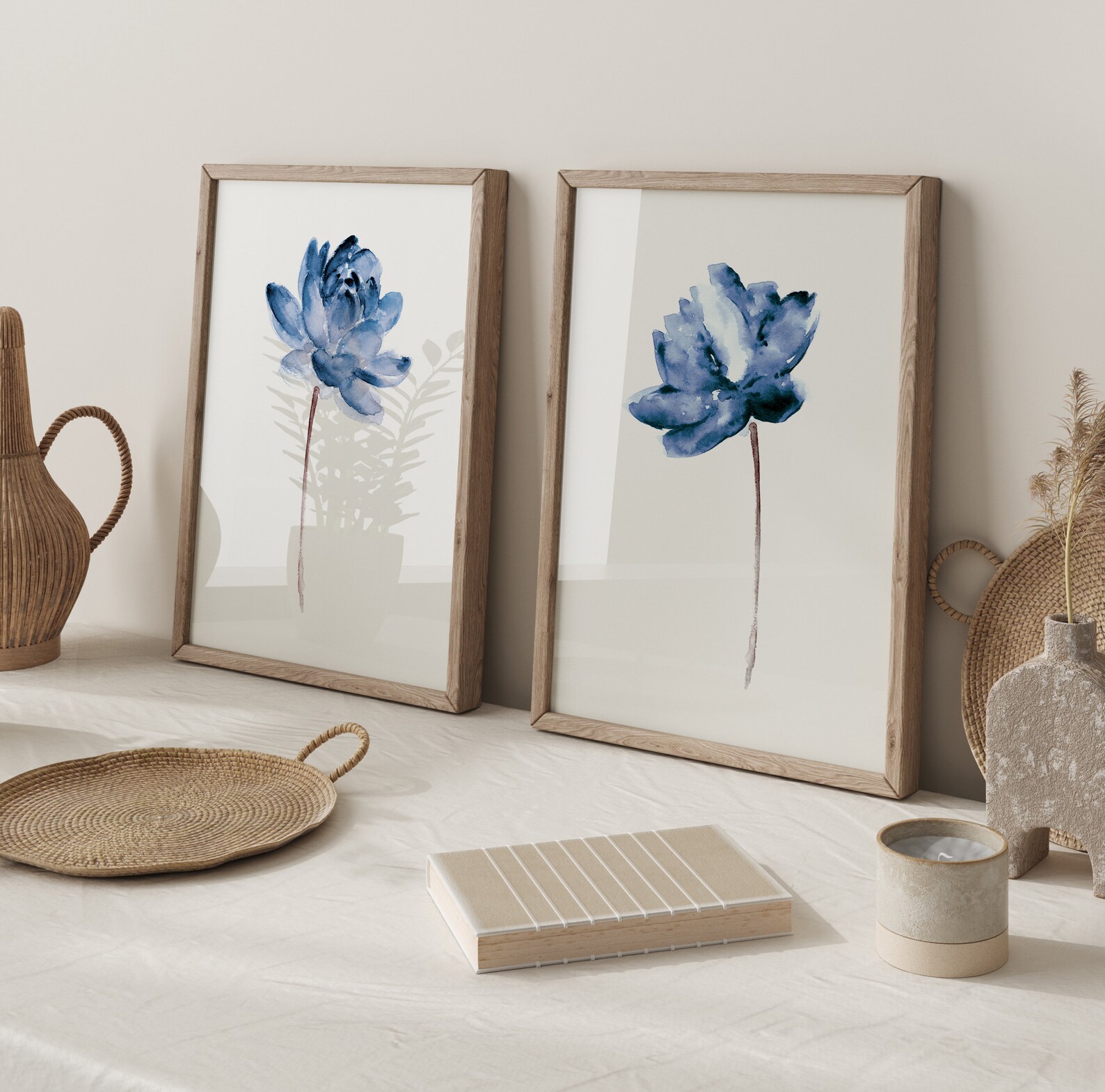 You are currently viewing Blue Lotus Watercolor Prints Set of 2 Minimalist Wall Art for Home Decor