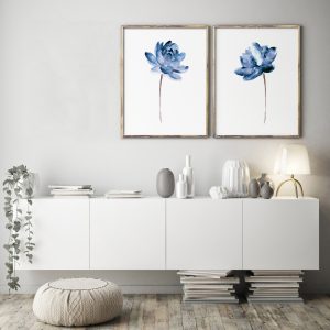 Blue Lotus Set of 2 Prints. Minimalist Watercolor Wall Art.