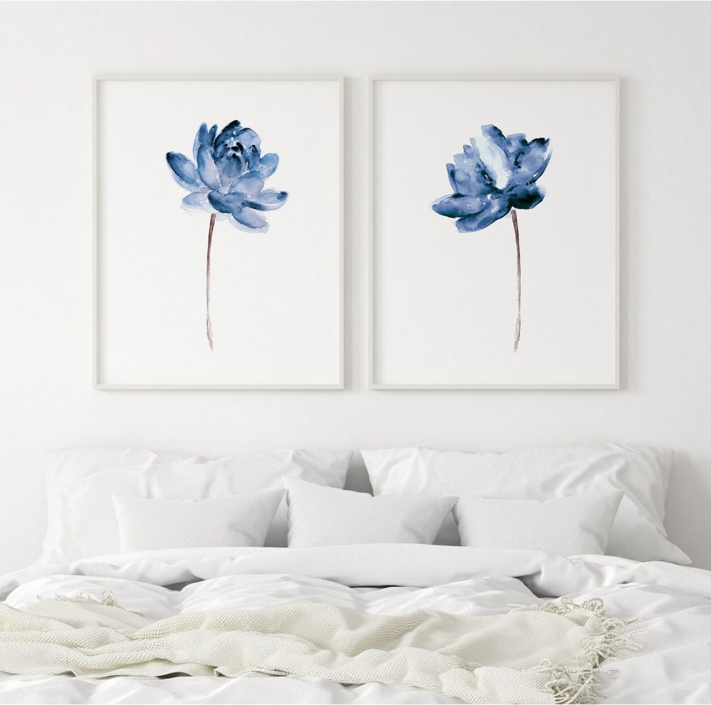 Blue Lotus Watercolor Prints Set of 2