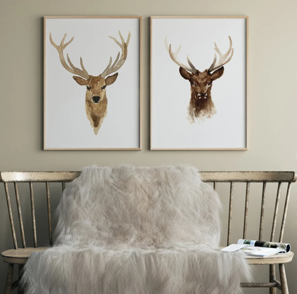 Brown Watercolor Deer Prints