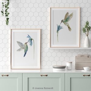 Read more about the article Watercolor Hummingbird Wall Art Set Soft Blue Botanical Prints