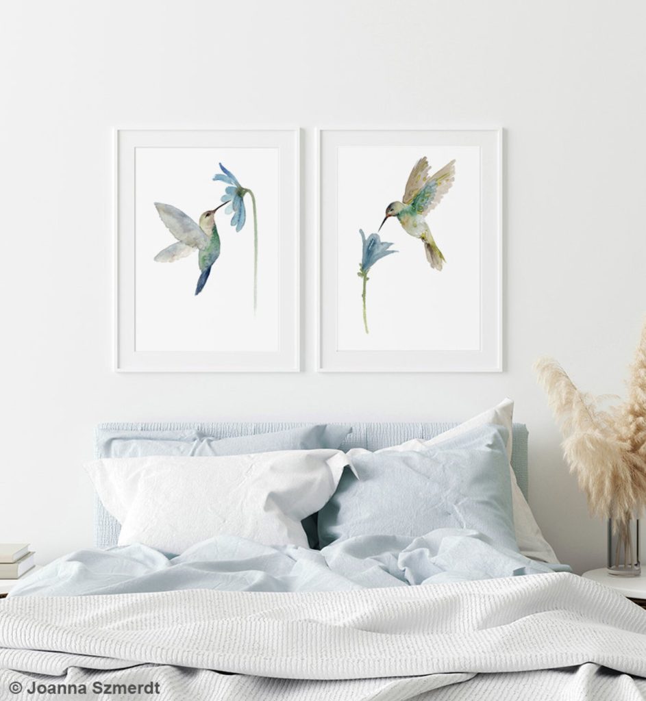 Watercolor Hummingbird Wall Art Set of 2