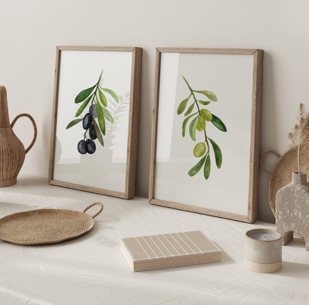 Olive Branch Watercolor Prints Set of 2
