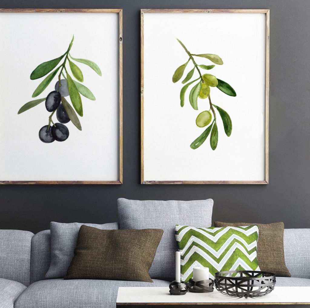 Olive Duo Prints Minimalist Kitchen & Living Room Decor