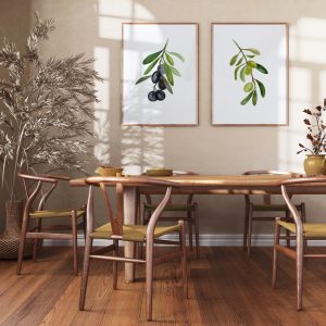 Olive Branch Wall Art Set of 2 Botanical Watercolor Prints.
