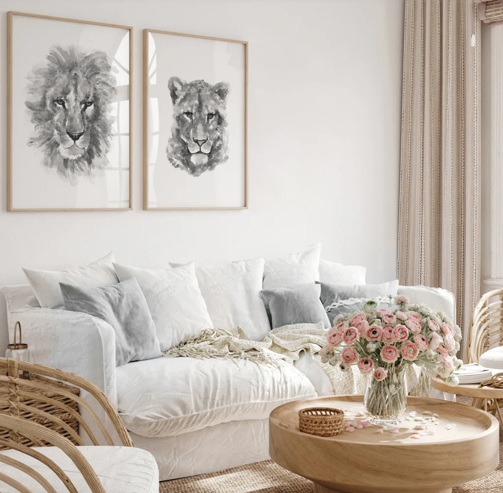 Lion and Lioness Wall Art Set of 2 Couple Bedroom Decor